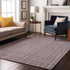 9' X 12' Lavender Ivory And Gray Striped Washable Area Rug With UV Protection