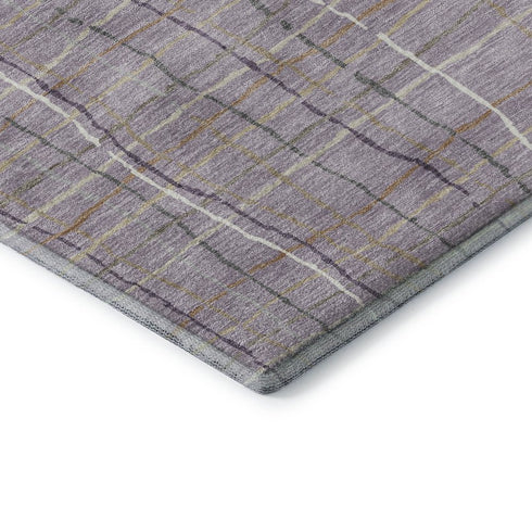 9' X 12' Lavender Ivory And Gray Striped Washable Area Rug With UV Protection