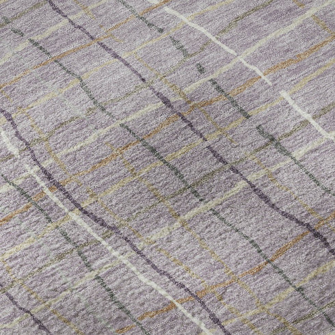 9' X 12' Lavender Ivory And Gray Striped Washable Area Rug With UV Protection