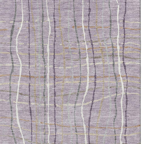 9' X 12' Lavender Ivory And Gray Striped Washable Area Rug With UV Protection
