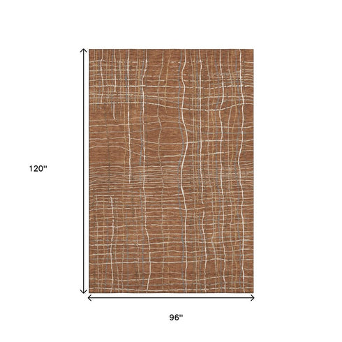 8' X 10' Rust Ivory And Gray Striped Washable Area Rug With UV Protection