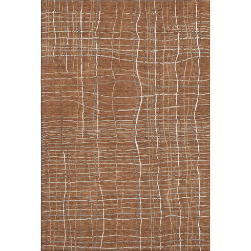 8' X 10' Rust Ivory And Gray Striped Washable Area Rug With UV Protection