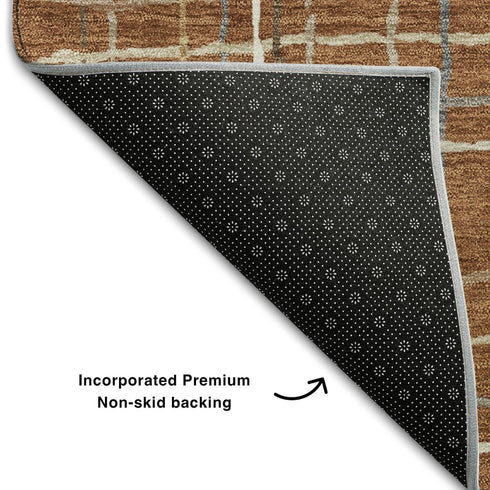 8' X 10' Rust Ivory And Gray Striped Washable Area Rug With UV Protection