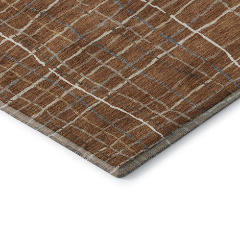 8' X 10' Rust Ivory And Gray Striped Washable Area Rug With UV Protection