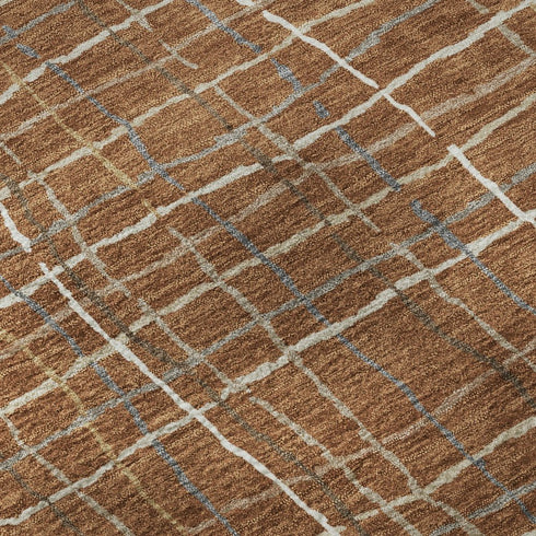 8' X 10' Rust Ivory And Gray Striped Washable Area Rug With UV Protection