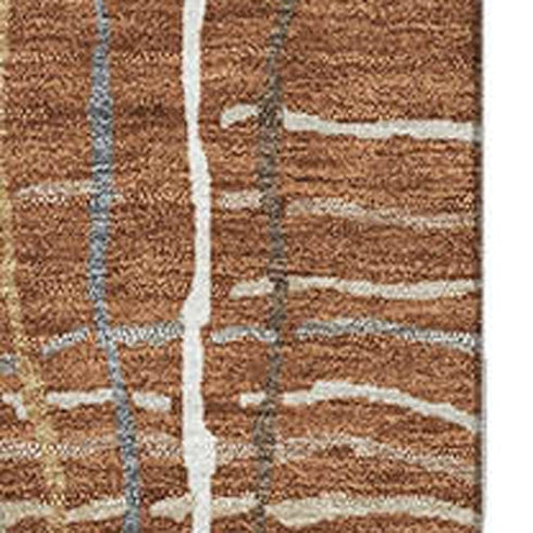 8' X 10' Rust Ivory And Gray Striped Washable Area Rug With UV Protection