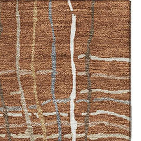 8' X 10' Rust Ivory And Gray Striped Washable Area Rug With UV Protection