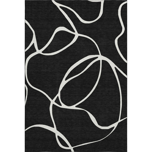 5' X 8' Black And Ivory Abstract Washable Area Rug With UV Protection