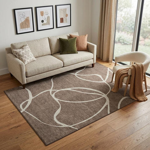 5' X 8' Brown And Beige Abstract Washable Area Rug With UV Protection