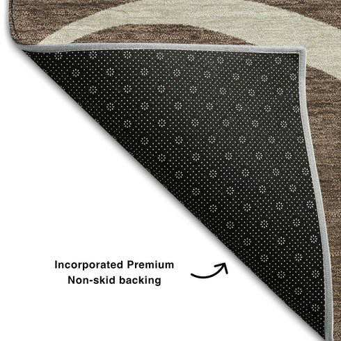 5' X 8' Brown And Beige Abstract Washable Area Rug With UV Protection