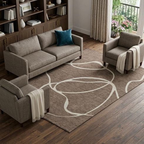 8' X 10' Brown And Beige Abstract Washable Area Rug With UV Protection