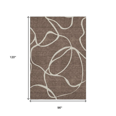 8' X 10' Brown And Beige Abstract Washable Area Rug With UV Protection