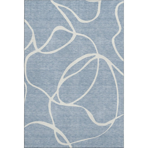 5' X 8' Denim Blue And Ivory Abstract Washable Area Rug With UV Protection