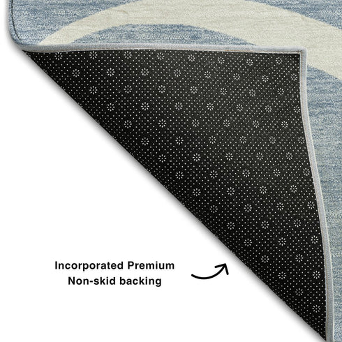 5' X 8' Denim Blue And Ivory Abstract Washable Area Rug With UV Protection