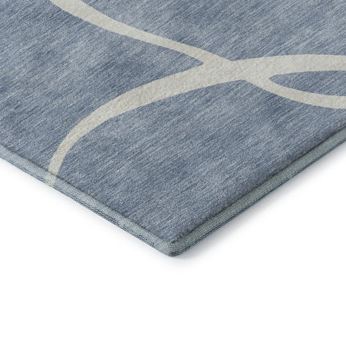 5' X 8' Denim Blue And Ivory Abstract Washable Area Rug With UV Protection