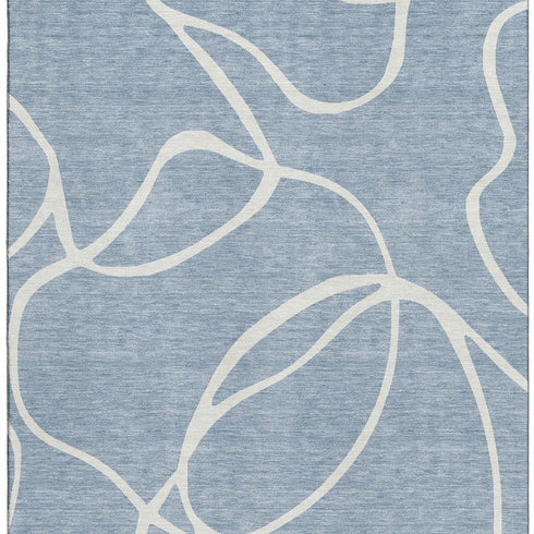 5' X 8' Denim Blue And Ivory Abstract Washable Area Rug With UV Protection