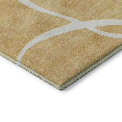 8' Gold And Ivory Abstract Washable Round Rug With UV Protection