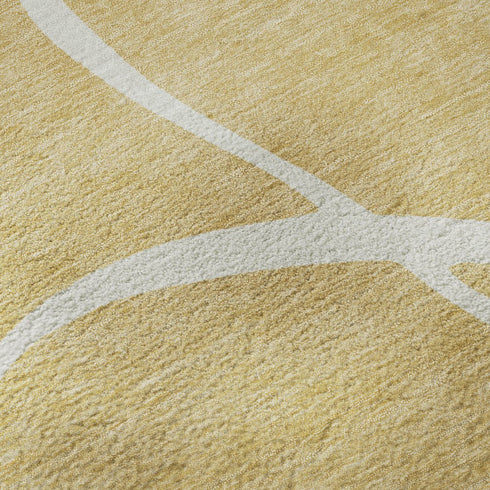 8' Gold And Ivory Abstract Washable Round Rug With UV Protection