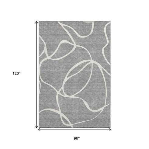8' X 10' Gray And Ivory Abstract Washable Area Rug With UV Protection