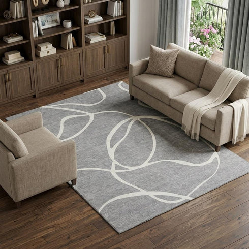 8' X 10' Gray And Ivory Abstract Washable Area Rug With UV Protection