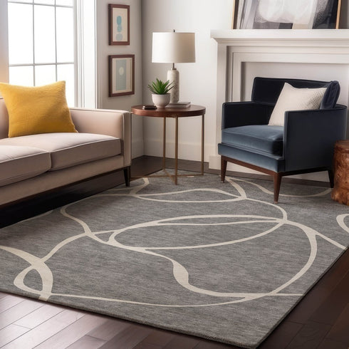8' X 10' Gray And Ivory Abstract Washable Area Rug With UV Protection