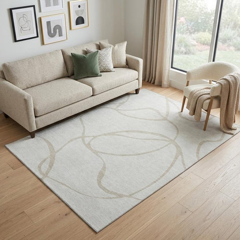 5' X 8' Ivory And Beige Abstract Washable Area Rug With UV Protection