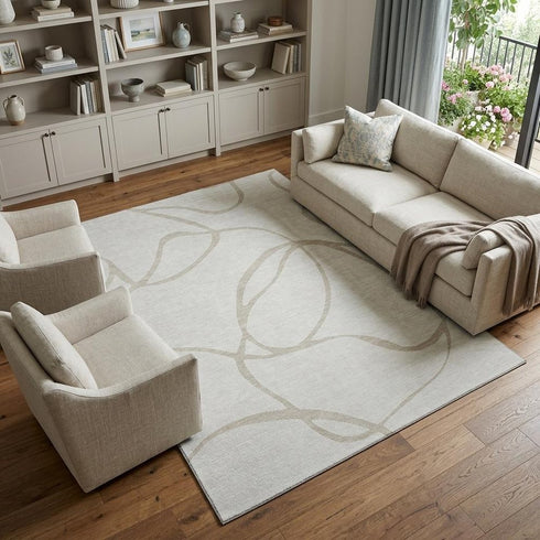 8' X 10' Ivory And Beige Abstract Washable Area Rug With UV Protection