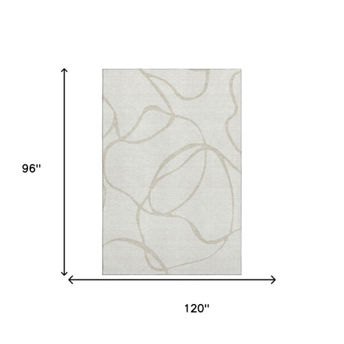 8' X 10' Ivory And Beige Abstract Washable Area Rug With UV Protection