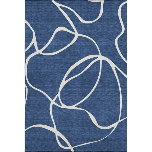 5' X 8' Navy Blue And Ivory Abstract Washable Area Rug With UV Protection