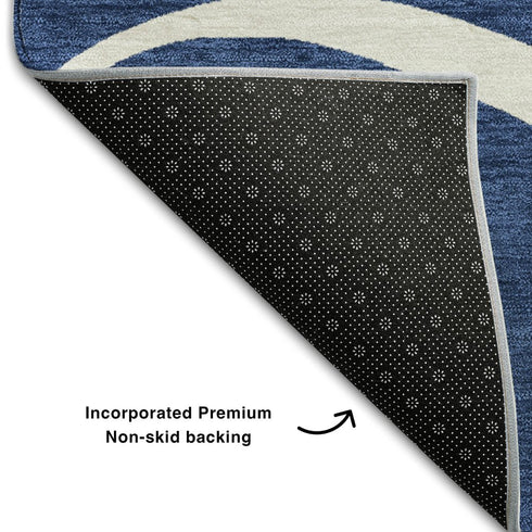 5' X 8' Navy Blue And Ivory Abstract Washable Area Rug With UV Protection