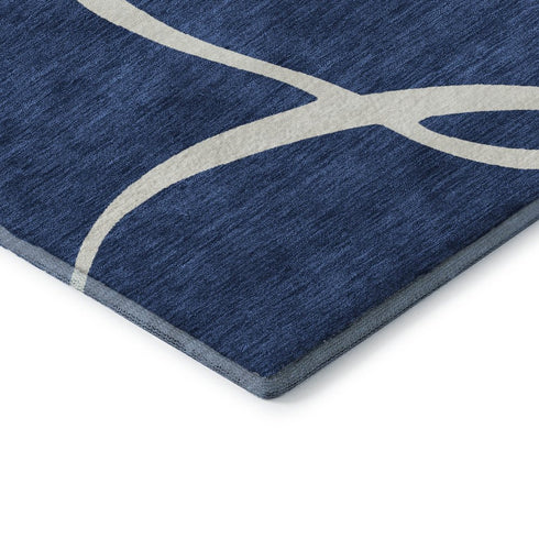 5' X 8' Navy Blue And Ivory Abstract Washable Area Rug With UV Protection