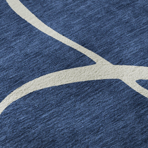 5' X 8' Navy Blue And Ivory Abstract Washable Area Rug With UV Protection