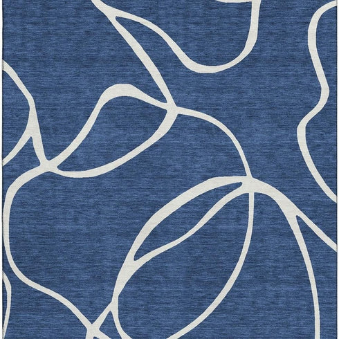 5' X 8' Navy Blue And Ivory Abstract Washable Area Rug With UV Protection