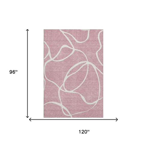 8' X 10' Pink And Ivory Abstract Washable Area Rug With UV Protection