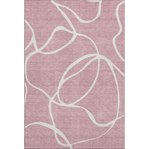 8' X 10' Pink And Ivory Abstract Washable Area Rug With UV Protection