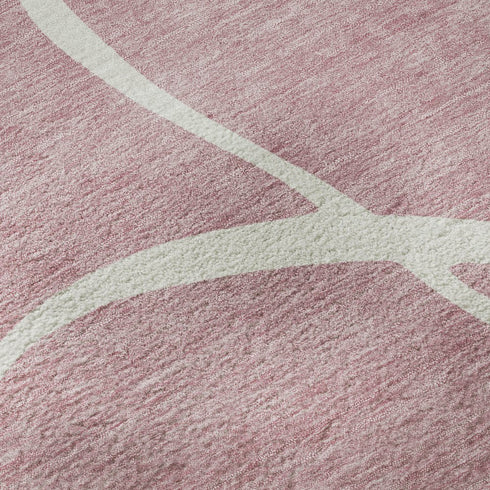 8' X 10' Pink And Ivory Abstract Washable Area Rug With UV Protection