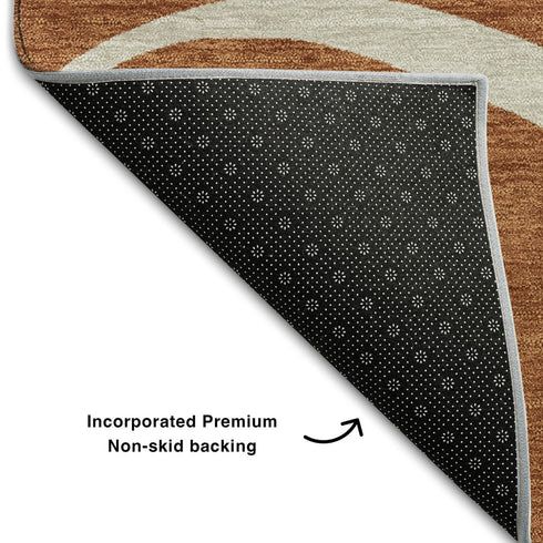 8' Rust And Beige Abstract Washable Round Rug With UV Protection