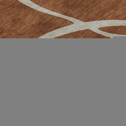 8' Rust And Beige Abstract Washable Round Rug With UV Protection
