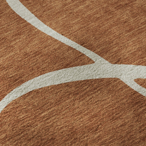 8' Rust And Beige Abstract Washable Round Rug With UV Protection