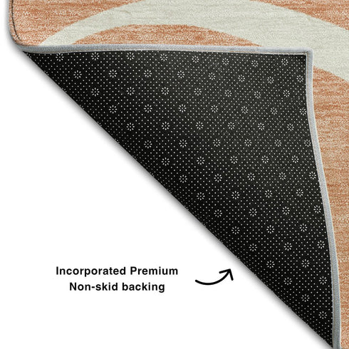 8' Salmon And Ivory Abstract Washable Round Rug With UV Protection