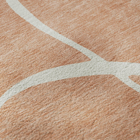 8' Salmon And Ivory Abstract Washable Round Rug With UV Protection