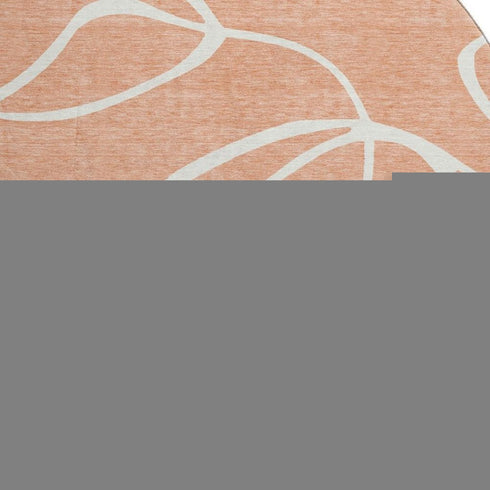 8' Salmon And Ivory Abstract Washable Round Rug With UV Protection