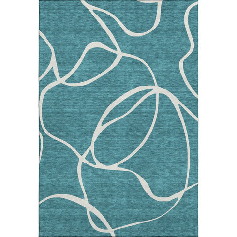 5' X 8' Teal And Ivory Abstract Washable Area Rug With UV Protection