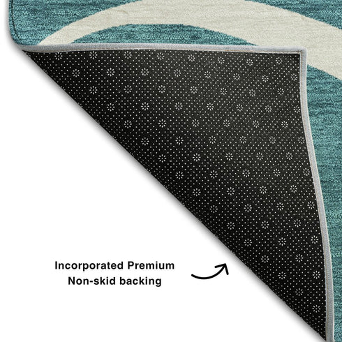 5' X 8' Teal And Ivory Abstract Washable Area Rug With UV Protection