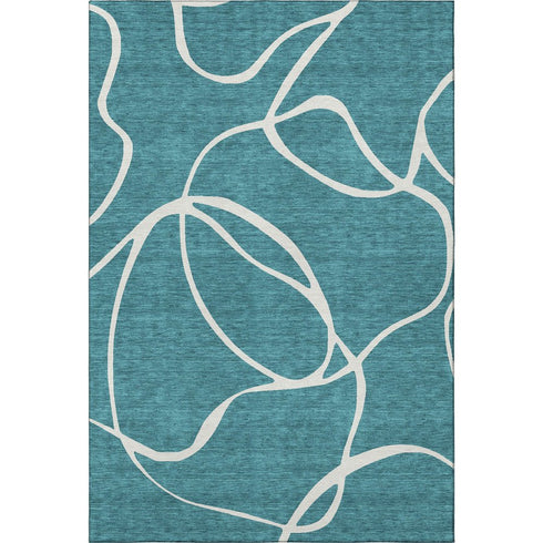 5' X 8' Teal And Ivory Abstract Washable Area Rug With UV Protection
