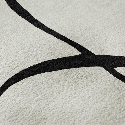 8' White And Black Abstract Washable Round Rug With UV Protection