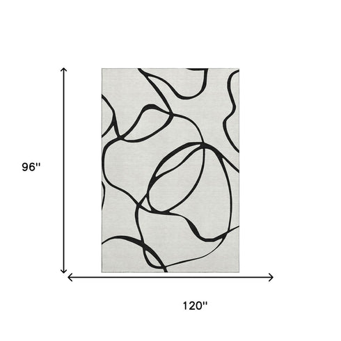 8' X 10' White And Black Abstract Washable Area Rug With UV Protection