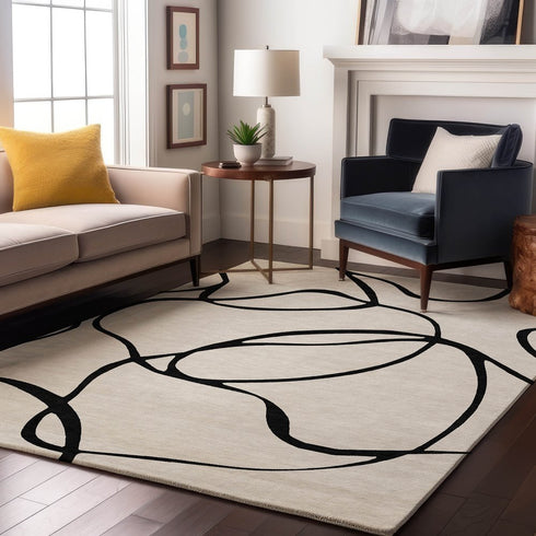 8' X 10' White And Black Abstract Washable Area Rug With UV Protection