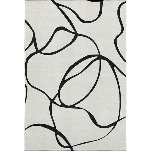 8' X 10' White And Black Abstract Washable Area Rug With UV Protection