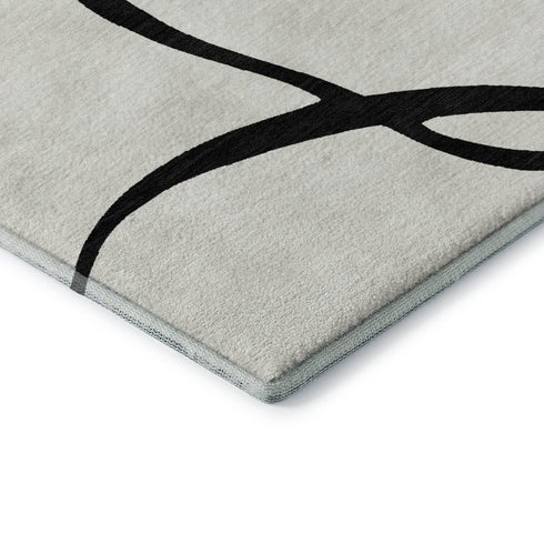 8' X 10' White And Black Abstract Washable Area Rug With UV Protection